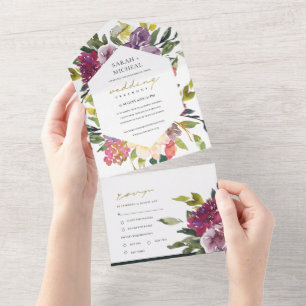 INVITATION TOUT EN UN BURGUNDY PURPLE LIME ROSE VERT FLORAL MARIAGE TOUT