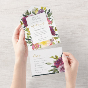 INVITATION TOUT EN UN BURGUNDY PURPLE LIME ROSE VERT MARIAGE FLORAL