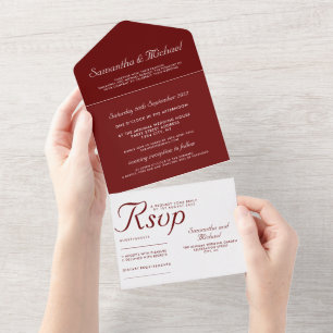Invitation Tout En Un Burgundy Red Clean simple mariage