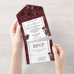 Invitation Tout En Un Burgundy Rouge Blush Floral Mariage