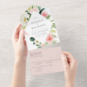 Invitation Tout En Un Cadre de fleurs de jardin à l'aquarelle romantique