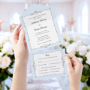 Invitation Tout En Un Cadre de rose élégant minimaliste dessiné à la mai