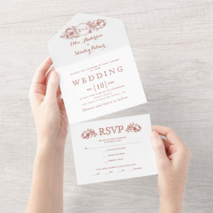 Invitation Tout En Un Cadre floral en terre cuite vintage blanc mariage 