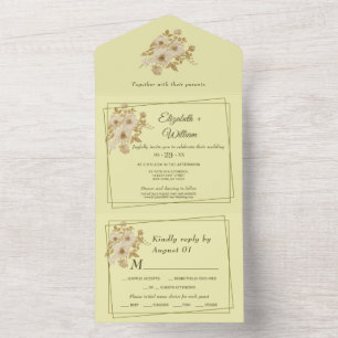 Invitation Tout En Un Cadre rose - Mariage jaune céleste