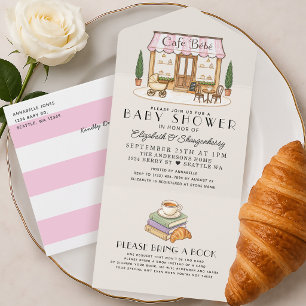 Invitation Tout En Un Café Bébé Fille de Paris Baby Shower