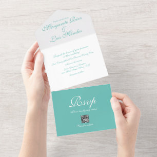 Invitation Tout En Un Caligraphie simple Elegant Turquoise Beach Mariage