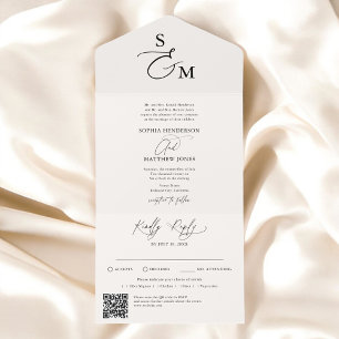 Invitation Tout En Un Calligraphie beige Monogramme Mariage officiel du