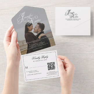 Invitation Tout En Un Calligraphie classique élégante QR Code Mariage ph
