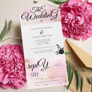 Invitation Tout En Un Calligraphie flamboyante romantique Le Mariage