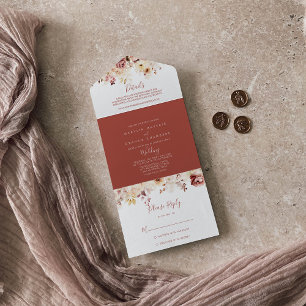 Invitation Tout En Un Calligraphie Mariage floral gracieux