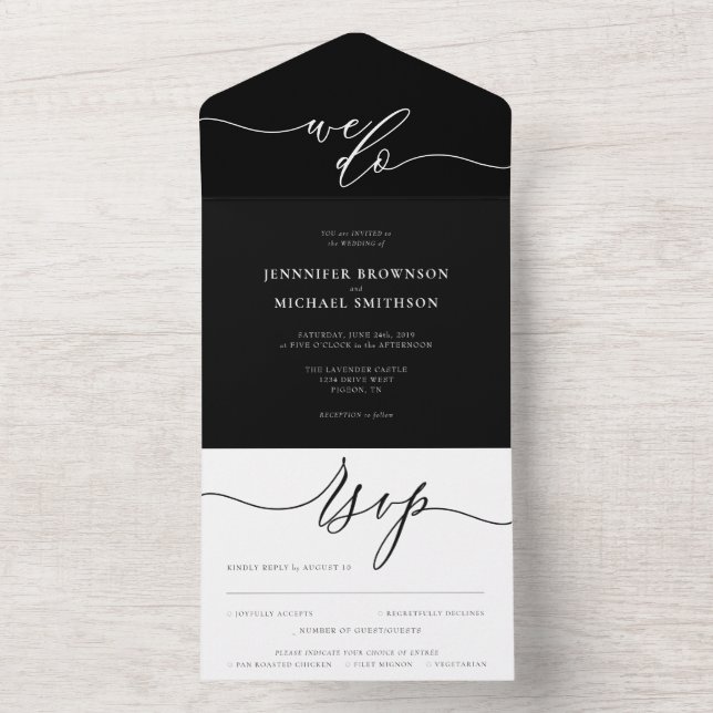 Invitation Tout En Un Calligraphie Mariage simple noir et blanc (À l'intérieur)
