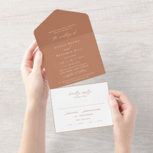 Invitation Tout En Un Calligraphie minimaliste en terre cuite Mariage mo