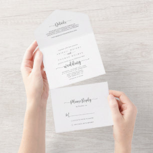 Invitation Tout En Un Calligraphie minimaliste Mariage en argent