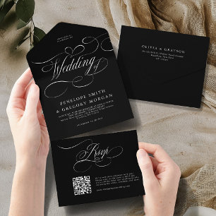 Invitation Tout En Un Calligraphie moderne mariage noir blanc intemporel