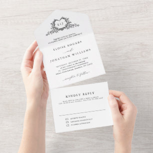 Invitation Tout En Un Calligraphie moderne minimaliste Blason monogramme