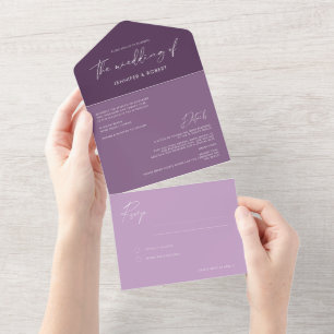 Invitation Tout En Un Calligraphie moderne Purple Plum Mariage