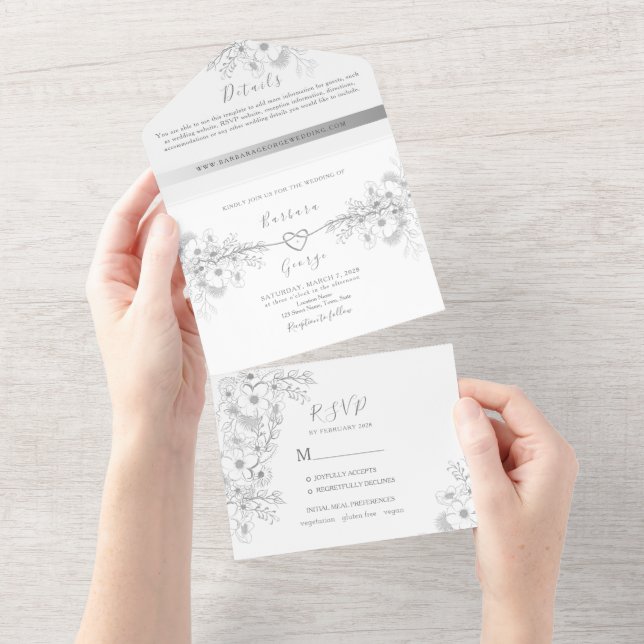 Invitation Tout En Un Calligraphie Photo De Mariage Élégante Moderne (Déchirure)