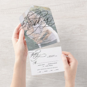 Invitation Tout En Un Calligraphie romantique   Faded Photo Le Mariage D