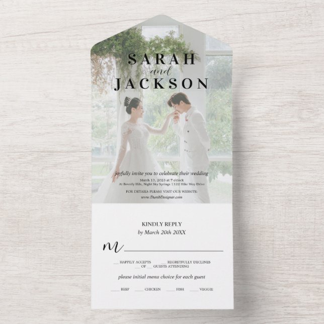 Invitation Tout En Un Calligraphie romantique Mariage superposé (À l'intérieur)