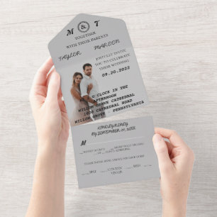 Invitation Tout En Un Calligraphie romantique Monogramme Mariage photo