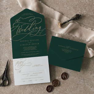 Invitation Tout En Un Calligraphie Vert Romantique Le Mariage De Tous En