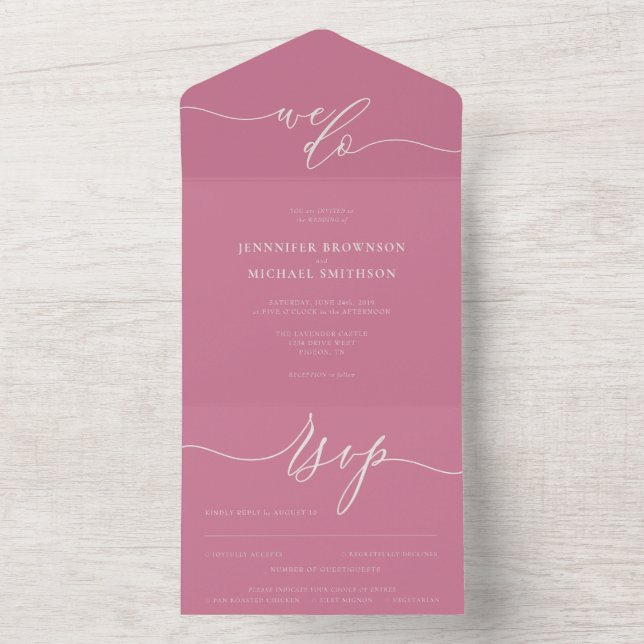 Invitation Tout En Un Calligraphy Simple Wedding Pink Tone (À l'intérieur)
