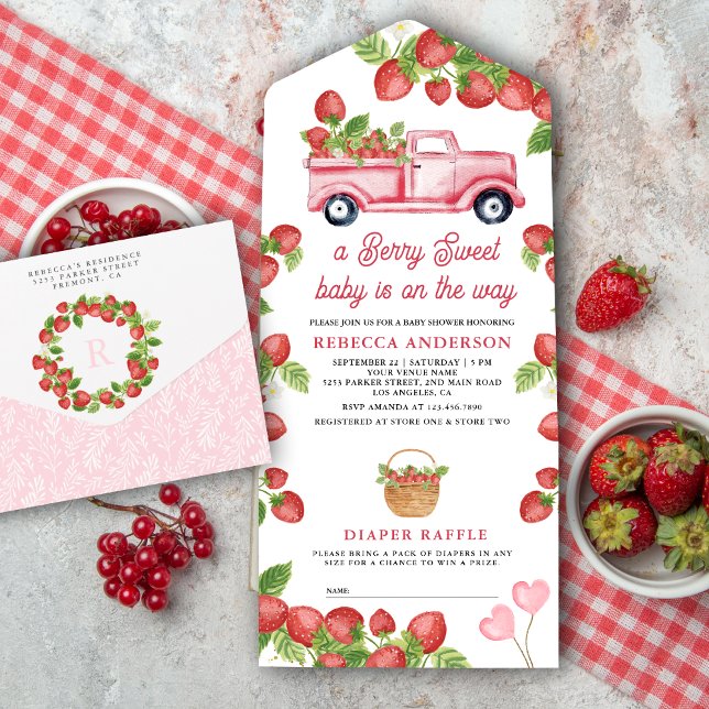 Invitation Tout En Un Camion de fraises mûre Berry Baby shower sucré (Créateur téléchargé)