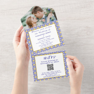 Invitation Tout En Un Carreaux méditerranéens Mariage photo portugais