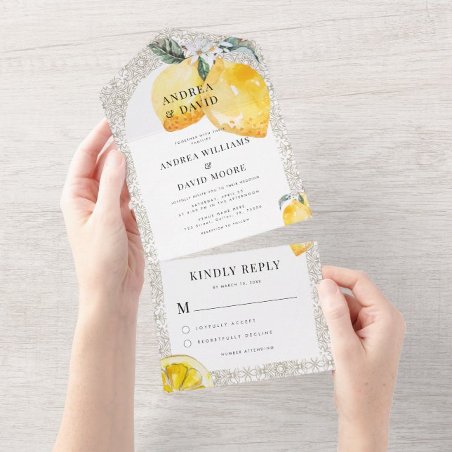 Invitation Tout En Un Carrelage méditerranéen italien et Mariage citron (Déchirure)