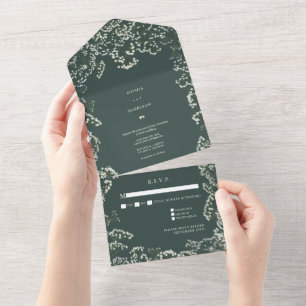 Invitation Tout En Un Carton de réponse de mariage Baby's Breath vert ém