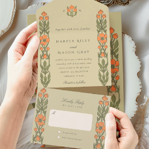 Invitation Tout En Un Carton de réponse déchirable Art Nouveau