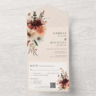 Invitation Tout En Un Carton d'invitation de mariage à code QR Floral Au
