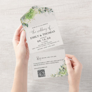 Invitation Tout En Un Carton d'invitation de mariage aux hortensias vert