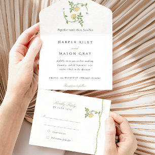 Invitation Tout En Un Carton d'invitation de mariage et RSVP botanique t