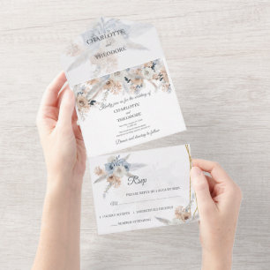 Invitation Tout En Un Carton d'invitation de mariage tout-en-un floral b