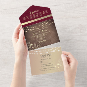 Invitation Tout En Un Carton d'invitation tout-en-un Bois rustique Bourg