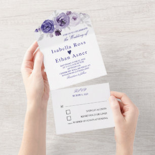 Invitation Tout En Un Cartons d'invitation de mariage argent et violet