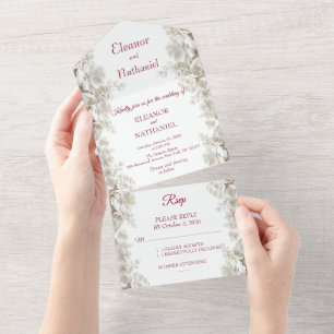 Invitation Tout En Un Cartons d'invitation de mariage burgundy à triple 