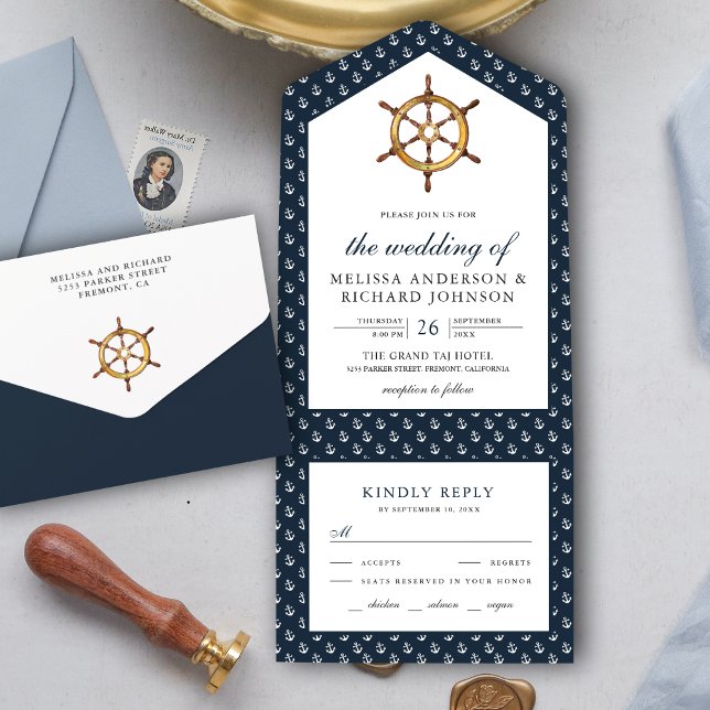 Invitation Tout En Un Casque Rustique Mariage bleu marine (Créateur téléchargé)
