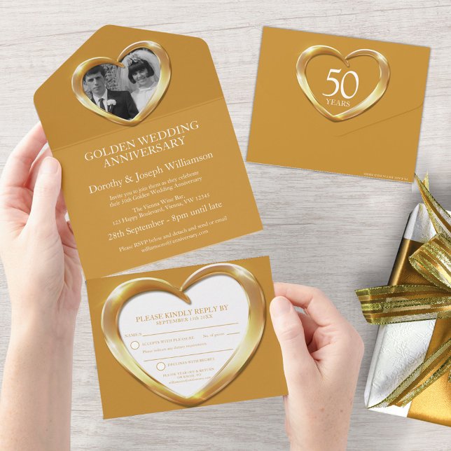 Invitation Tout En Un Célébration d'anniversaire de mariage d'or 50 ans  (Créateur téléchargé)