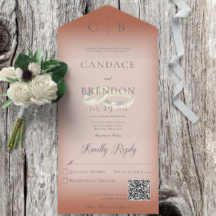 Invitation Tout En Un Cercles de mariage Code QR de rouille d'argile mod