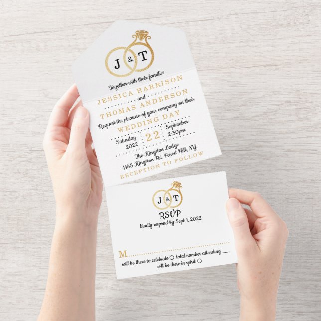 Invitation Tout En Un Cercles Mariages Chic Faux Gold Foil (Déchirure)