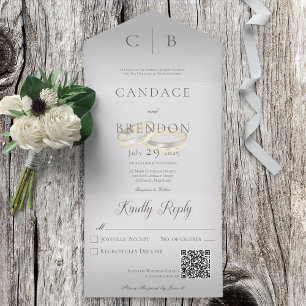 Invitation Tout En Un Cercles mariages moderne argent gris QR Code