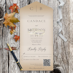Invitation Tout En Un Cercles mariages Tan QR Code moderne