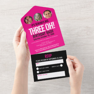 Invitation Tout En Un Cercles photo en noir rose graphique 30e anniversa