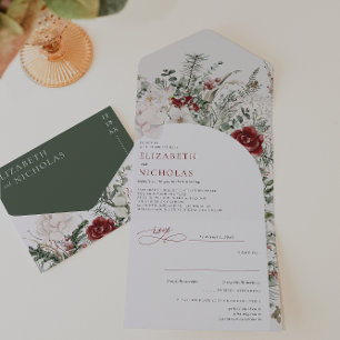 Invitation Tout En Un C'Est La Saison   Floral Mariage de Noël