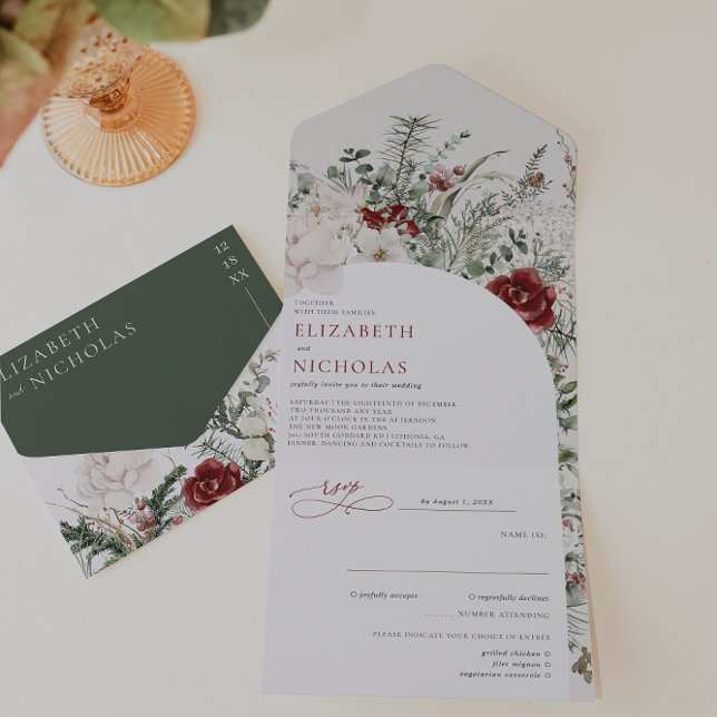 Invitation Tout En Un C'Est La Saison | Floral Mariage de Noël (Créateur téléchargé)