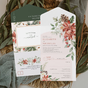 Invitation Tout En Un C'Est La Saison   Floral Mariage de Noël