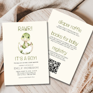 Invitation Tout en un C'est un garçon Dinosaure Baby Boho Dou