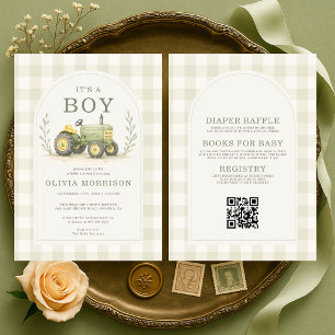Invitation Tout en Un C'est un Garçon Tracteur Baby Shower